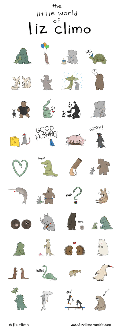 …and here they are! I am happy to announce that the Cubie Messenger app now has a Liz Climo sticker pack! Send your pals a Rory! Or a ...
