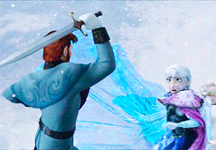 Anna’s ice form is so cold, that it actually starts to freeze Han’s sword as it gets closer to her hand. I never knew why it broke but now I do. It’s so beautiful and terrifying at the same time. Which would make sense why Elsa could touch her because with her powers the cold/ice wouldn’t bother her. But if anyone else touched Anna her frozen form might have hurt them. that means Elsa went from being the only person who couldn’t touch Anna to the only person who could.