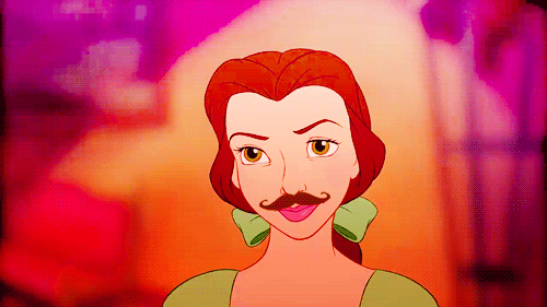 Belle with a mustache looks strangely ... natural? | 18 Horrific Altered Disney GIFs That Will Give You Nightmares