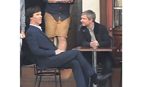 Benedict and Martin having fun on set (+  What are you doing?  Sometimes Benedict cannot control his dancing urges.