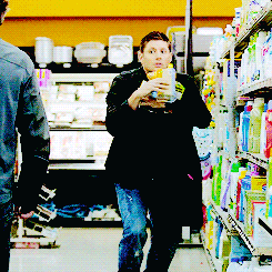 Dean shopping for baby supplies (gif I think this perfectly describes most new dads