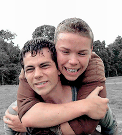 dylan o’brien and will poulter in the bts of the maze runner movie   gif
