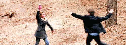 Emma Watson & Daniel Radcliffe ~ High Five-ing after a scene well done ~ Harry Potter and the Deathly Hallows