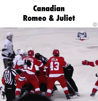 Except these two teams aren't Canadian. It's the Red Wings and Kings. Maybe the players are.  Still very funny though!