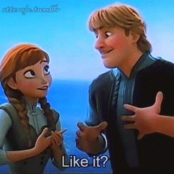 Frozen gif - Anna and Kristoff I love how Anna's face changes when she realizes that Kristoff is gonna pick her up
