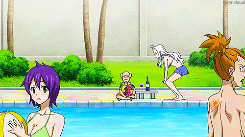 Gif Fairy Tail Natsu & Lucy swimming pool :D i love it