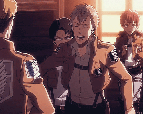 (Gif Love how Farlan puts actual effort into the most adorable dork salute and Levi is just...