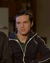 Gif of Andrew Scott: Exactly my reaction when someone said they don't like Sherlock... 