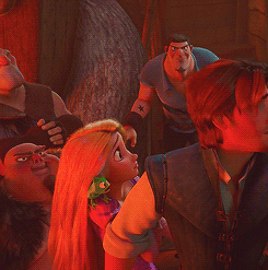 *GIF* This might be one of the cutest moments in Tangled.  Like Flynn totally went in there to scare Rapunzel… but when things turned sour he kept her safe. Look at him protecting her! Look at it!  and she puts her little hand up on his shoulder to reassure him she’s there for him too.  Oh precious babies. <---- Pinning partly for the comment :