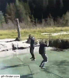 Guys Fall Off Single Rope Bridge