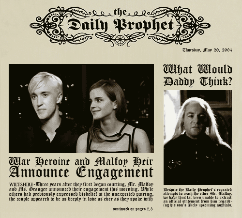 I guess Lucius is not that excited?! ; #Dramione #DailyProphet #engagement