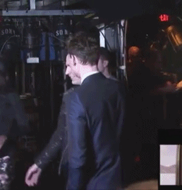 I present to you the world's most adorable gif. In which Chris Evans gets scared by Tom Hiddleston and Tom Hiddleston gets scared by Chris Evans.