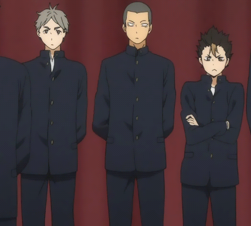 I’ve reblogged this before but I’m doing it again because: A. Noya looks so very uncomfortable in front of a crowd. Probably because he’s not allowed to move and that’s the worst thing to do to such an energetic child. B. Tanaka thinks he’s being so very very sneaky. C. Suga DOESN’T EVEN LOOK. He just slaps that hand out of the air on pure instinct. Those are some top-notch mom skills, they are.