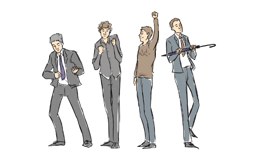 Lestrade, Sherlock, John, and Mycroft dance it out (gif. APPARENTLY I REALLY NEEDED TO SEE THIS. :