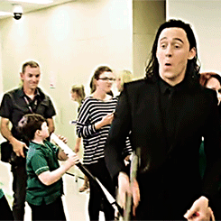 Loki wields Thor's hammer. Gif-set: http://maryxglz.tumblr.com/post/150044325547