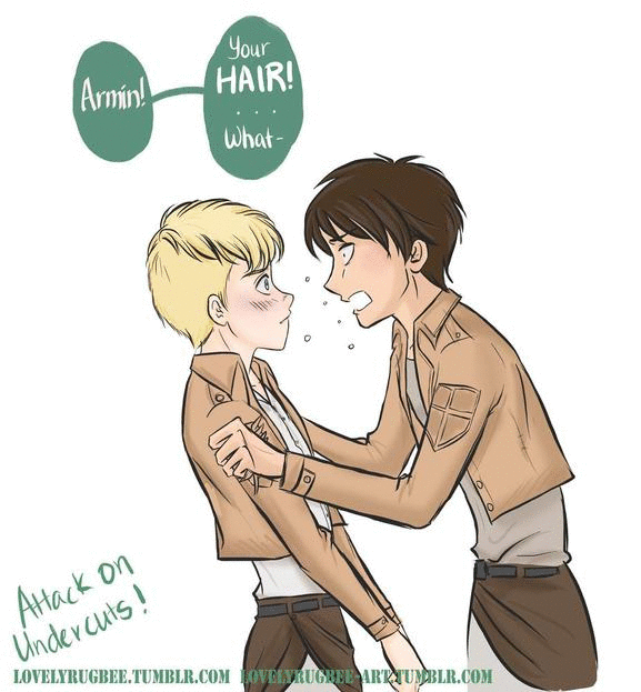 Lol I don't really understand this, however I'm pinning because this drawing of Armin with an undercut is adorable