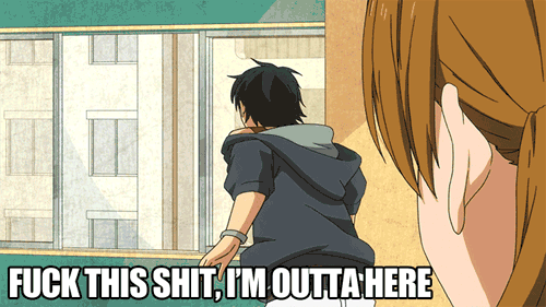 LOVE. THIS. GIF.  This totally describes me in uncomfortable situations.   Anime- My little Monster <3