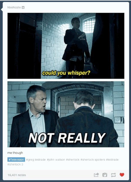 Not only was there drunk Sherlock and drunk John, there was “SILENCE IS NOT MY DIVISION” Lestrade…