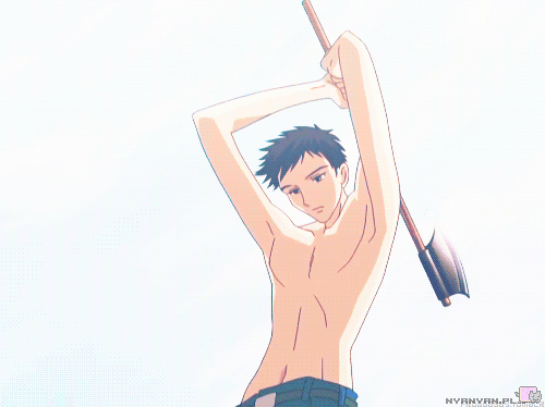 Ouran ~~ Shirtless, glistening with sweat, Mori is a TRUE seme here.