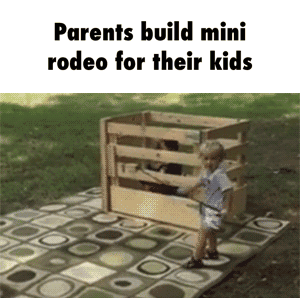 Parents build mini rodeo for their kids GIF