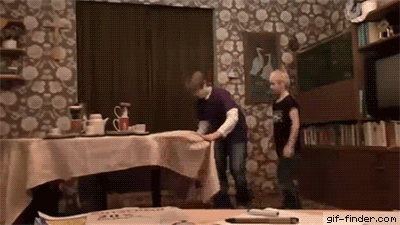 Pulling table cloth trick fail | Gif Finder – Find and Share funny animated gifs
