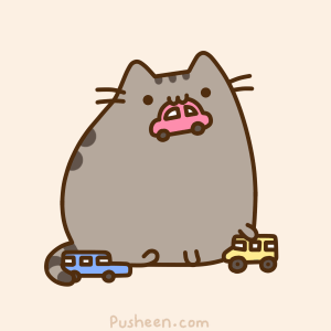 Pusheen Giant Cat Plays with Cars
