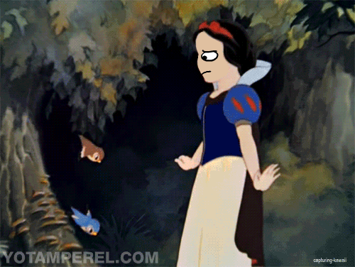 Snow White harassed by birds.Gif from capturing-kawaiiiiiiiii