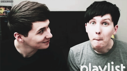 THE WAY DAN JUST SITS THERE AND LOOKS AT PHIL SMILING AND PHIL DOES HIS LITTLE CUTE THING IS READY TO MAKE ME DIE