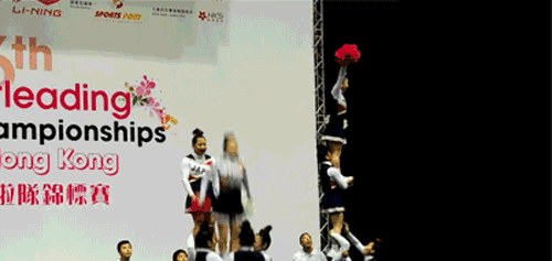 This girl is the type to skip every other stair. | 13 Mighty Spirited Cheer Stunts