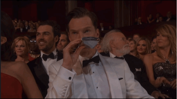We reckon Benedict can be forgiven for this blip, seeing as he brought along a personal hip flask to the ceremony and was VERY excited to hit the dance floor. | Benedict Cumberbatch Forgot He Was Married At The Oscars