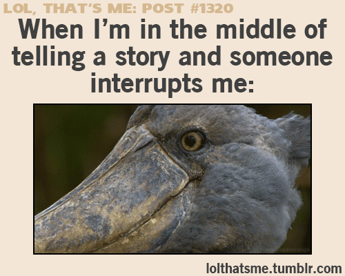When I'm in the middle of telling a story and someone interrupts me: (gif
