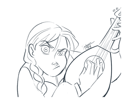 zombiecourtnee:  comickergirl:  Suggestion from morepopcornplease was to draw Anna playing Kristoff’s lute like Miguel from Road to El Dorado.   sarah, you are too awesome~  Aw shucks. :