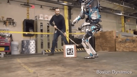 robots take the box, but man prevents it