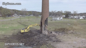 Drone view from a chimney demolition