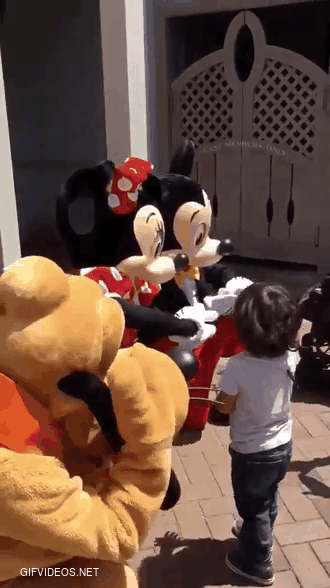 Minnie and Mickey signing for a deaf child