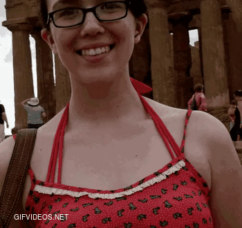 My girlfriend came to visit me while I was in Italy for work. I was pretending to take a picture of her in front of the Temple of Concord, but instead I proposed. This is her reaction.