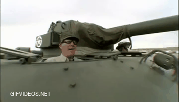 R. Lee Ermey blown away by the muzzle blast of an M18 Hellcat tank destroyer