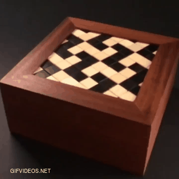 This puzzle box unlocks when the pattern changes into a checker.